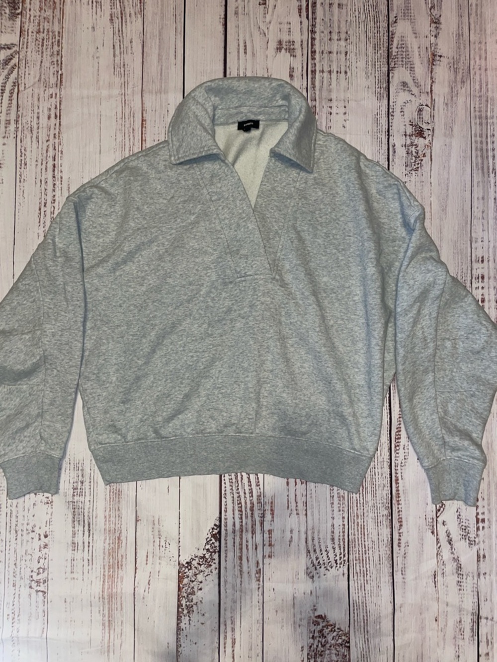 Express Women's Light Gray Pullover Collared Sweatshirt